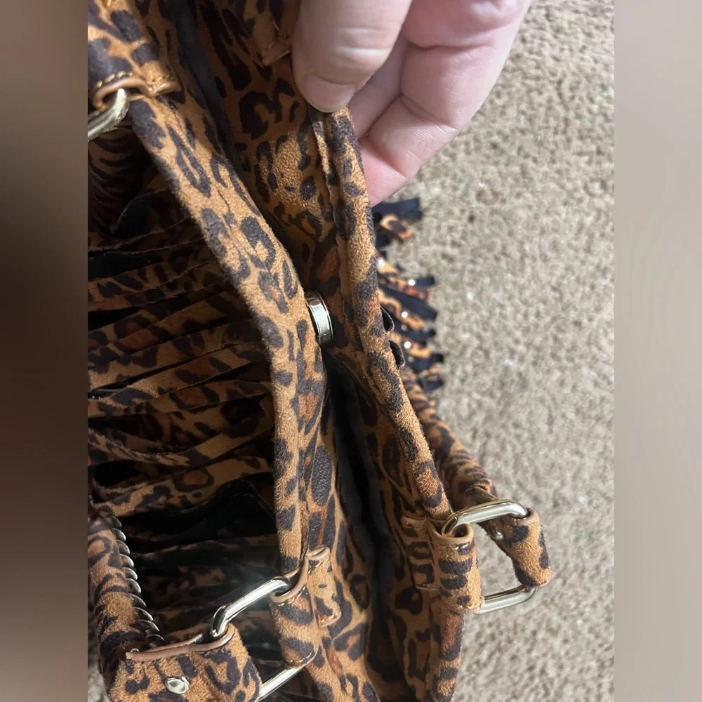 Steve Madden Leopard Print Fringe Shoulder Bag - Picture 9 of 14